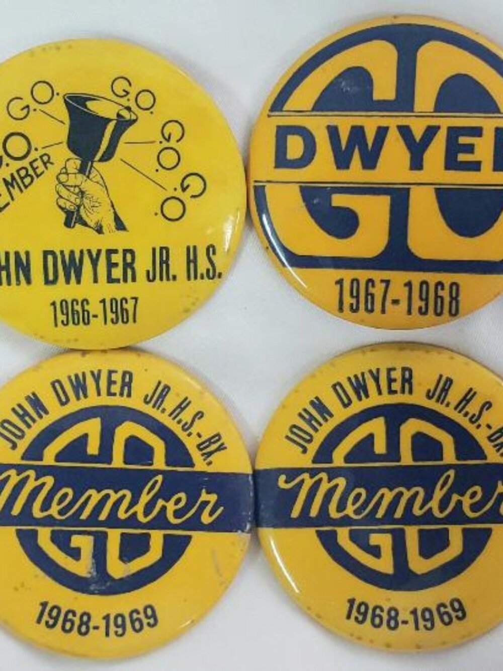 LOT OF 6 JOHN DWYER JUINOR HIGH SCHOOL BRONX NY G.O. BUTTONS 1966-67-68-69 2.5"